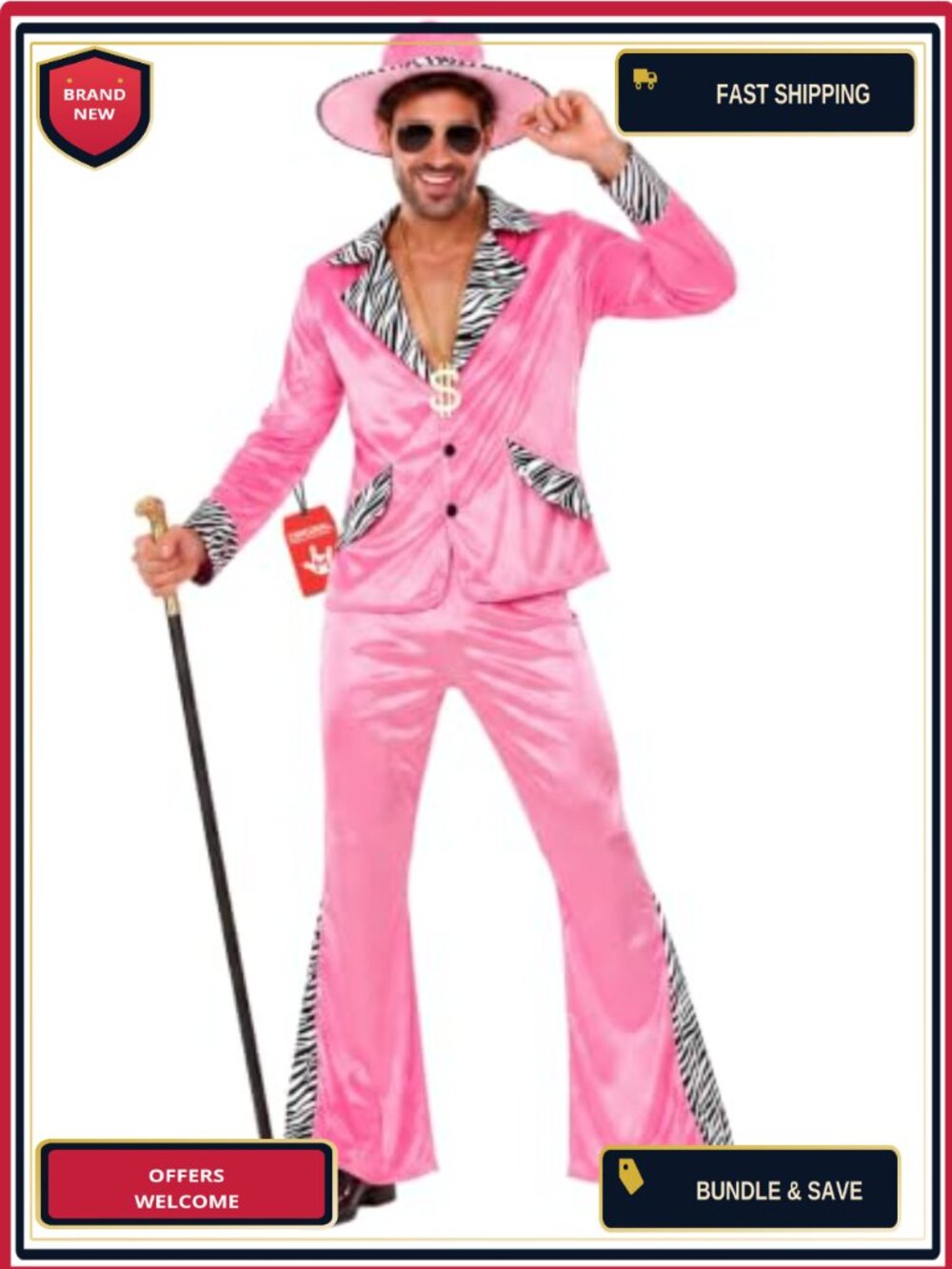 Morph Men's Pimp Costume Velvet-Look Jacket Pants Hat 70s Halloween